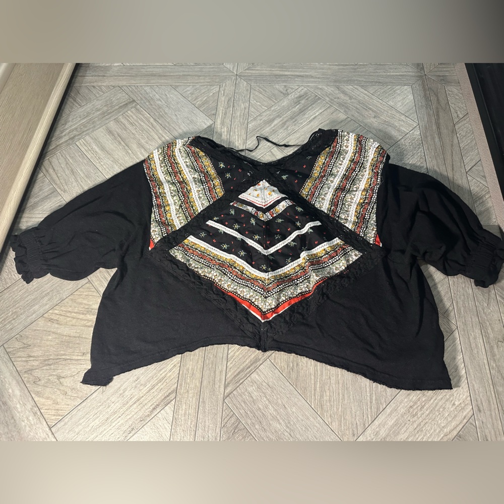 Free People Black Multicolor Boho Blouse